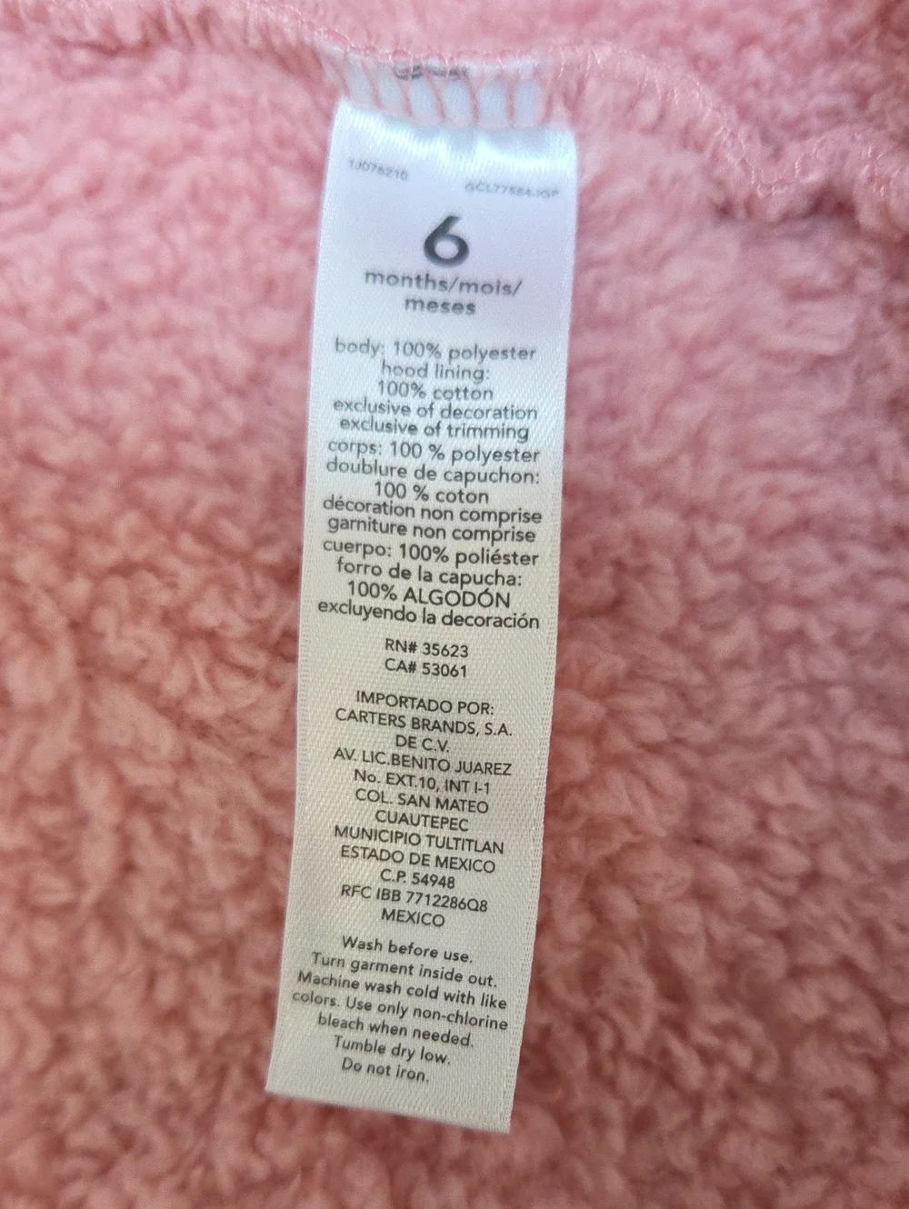 Carter's Pink Sherpa Fleece Hooded Footie One-piece Suit, Size 6 Months